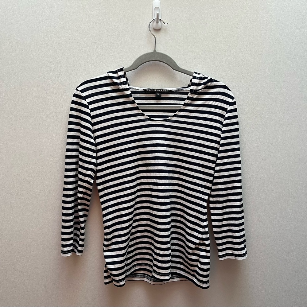 Hooded Striped 3/4 Length Long Sleeve